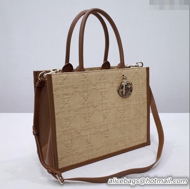 Buy Fashionable Dior Medium Book Tote Bag in Cannage Raffia CD2814 Beige 2024