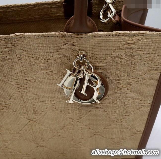 Buy Fashionable Dior Medium Book Tote Bag in Cannage Raffia CD2814 Beige 2024