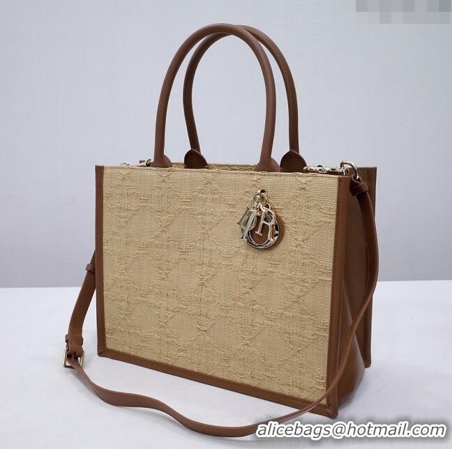 Buy Fashionable Dior Medium Book Tote Bag in Cannage Raffia CD2814 Beige 2024