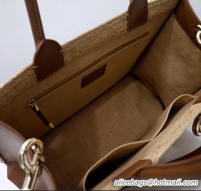 Buy Fashionable Dior Medium Book Tote Bag in Cannage Raffia CD2814 Beige 2024