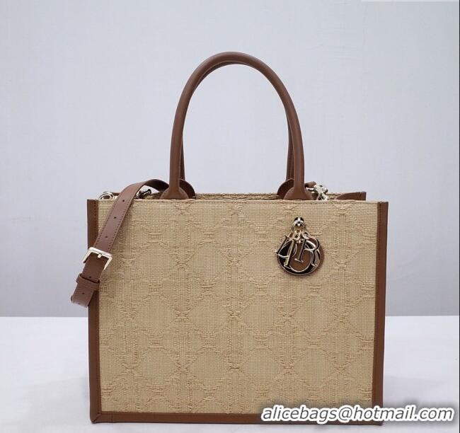 Buy Fashionable Dior Medium Book Tote Bag in Cannage Raffia CD2814 Beige 2024