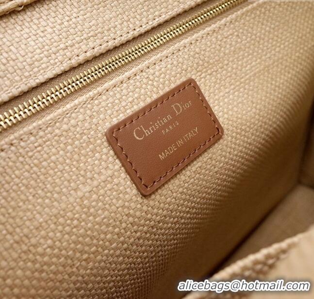 Buy Fashionable Dior Medium Book Tote Bag in Cannage Raffia CD2814 Beige 2024