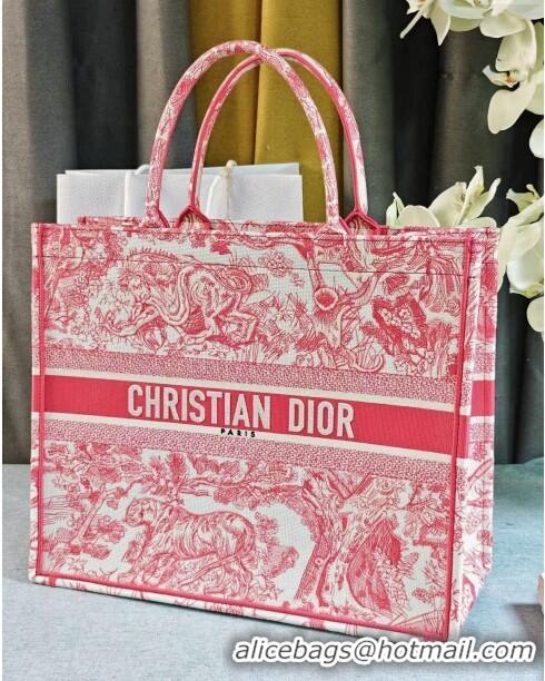 Top Design Dior Large Book Tote Bag inToile de Jouy Embroidery CD2818 Candy Pink 2024