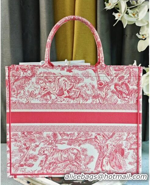 Top Design Dior Large Book Tote Bag inToile de Jouy Embroidery CD2818 Candy Pink 2024