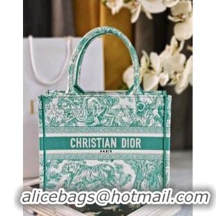 Stylish Dior Small Book Tote Bag in Toile de Jouy Embroidery CD2816 Aquamarina 2024