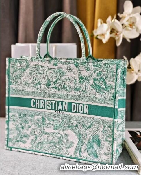 Luxurious Dior Large Book Tote Bag in Toile de Jouy Embroidery CD2818 Aquamarina 2024