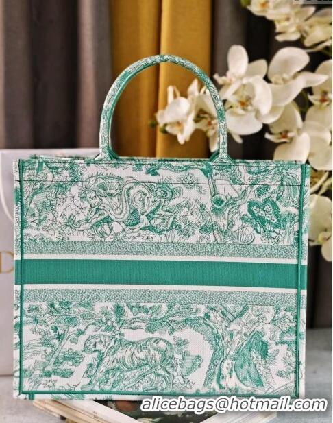 Luxurious Dior Large Book Tote Bag in Toile de Jouy Embroidery CD2818 Aquamarina 2024