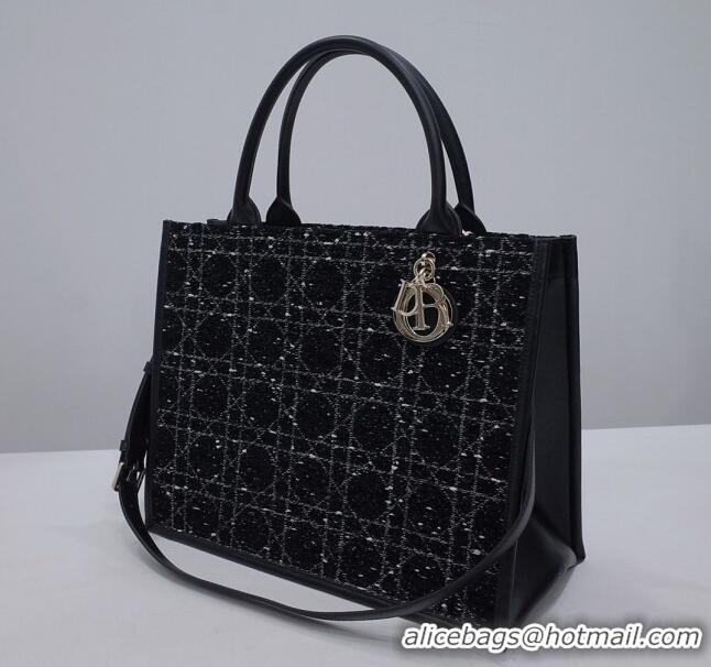 Good Taste Dior Medium Book Tote Bag Bag in Tweed CD2823 Black 2024