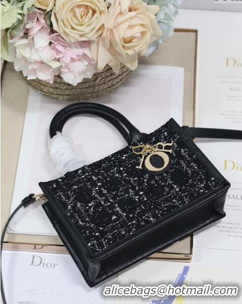 Luxury Discount Dior Mini Book Tote Bag in Tweed CD2825 Black 2024