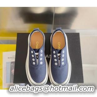 Unique Style Chanel Canvas Platform Sneakers Dark Blue 01105