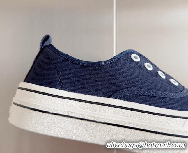 Unique Style Chanel Canvas Platform Sneakers Dark Blue 01105