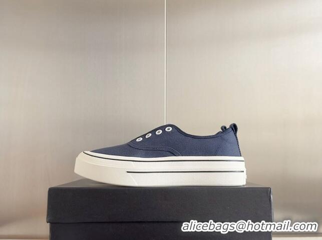 Unique Style Chanel Canvas Platform Sneakers Dark Blue 01105