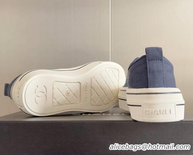 Unique Style Chanel Canvas Platform Sneakers Dark Blue 01105