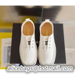 Grade Quality Chanel Canvas Platform Sneakers White 601106