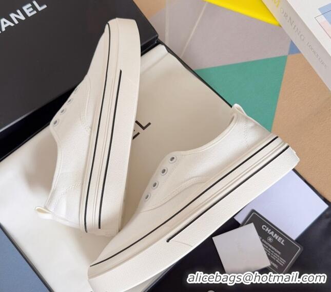 Grade Quality Chanel Canvas Platform Sneakers White 601106