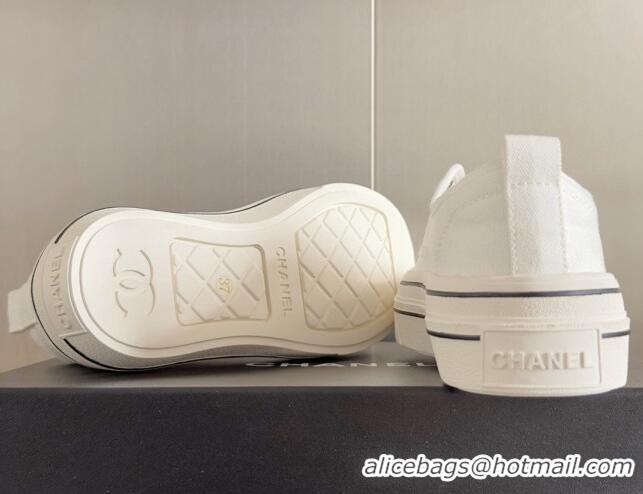 Grade Quality Chanel Canvas Platform Sneakers White 601106