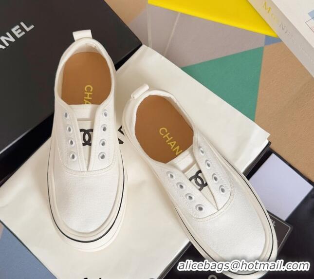 Grade Quality Chanel Canvas Platform Sneakers White 601106