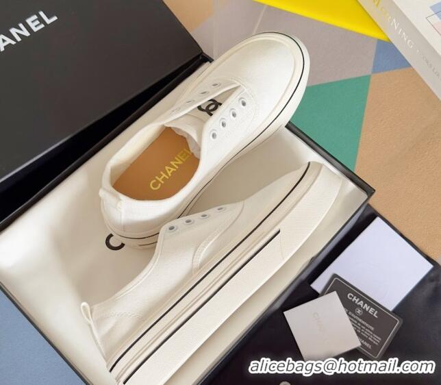 Grade Quality Chanel Canvas Platform Sneakers White 601106