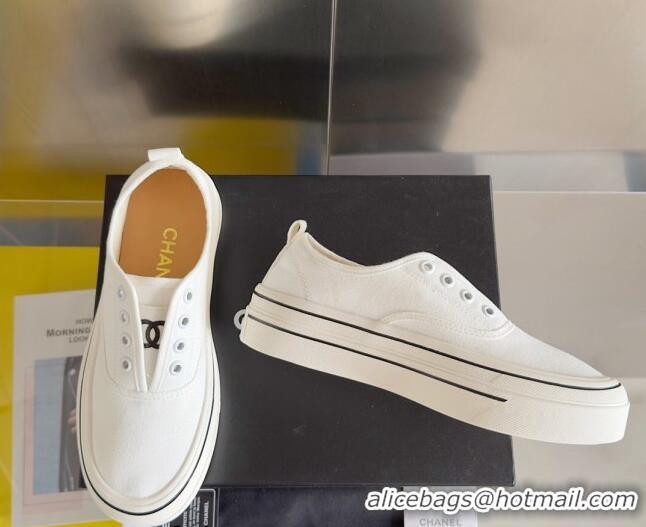 Grade Quality Chanel Canvas Platform Sneakers White 601106