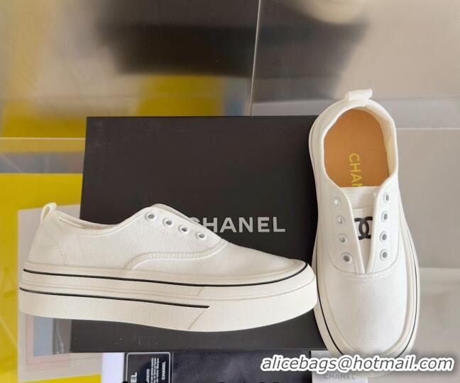 Grade Quality Chanel Canvas Platform Sneakers White 601106