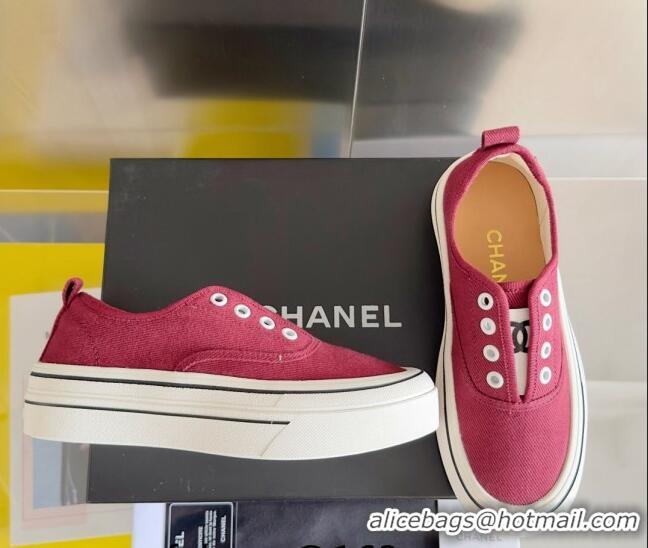 Best Grade Chanel Canvas Platform Sneakers Red 601107