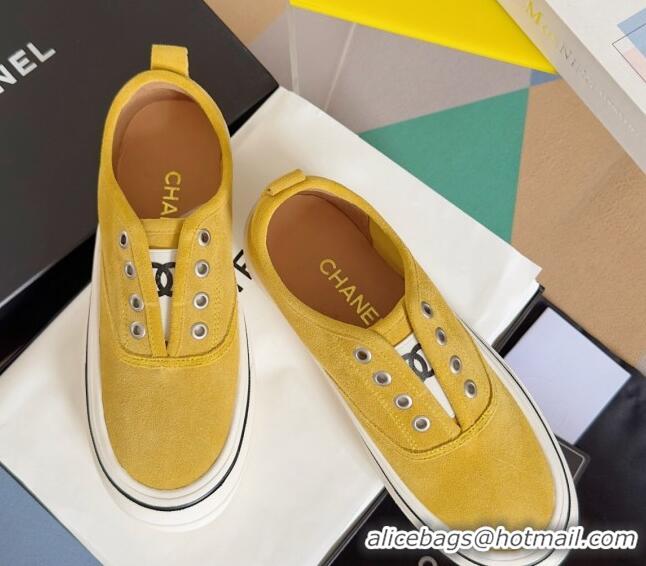 Top Grade Chanel Suede Platform Sneakers Yellow 601108