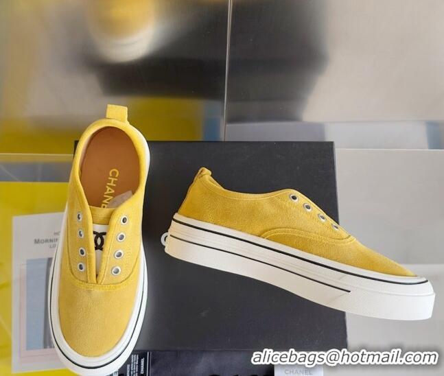 Top Grade Chanel Suede Platform Sneakers Yellow 601108