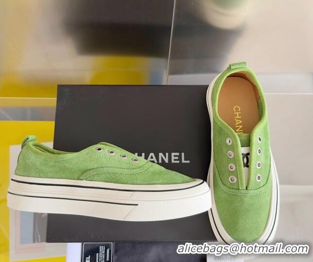 Purchase Chanel Suede Platform Sneakers Green 601109