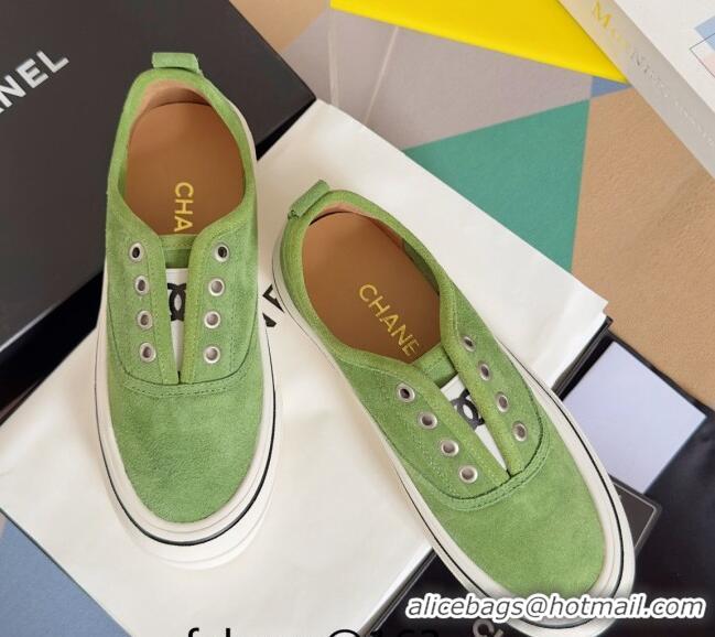 Purchase Chanel Suede Platform Sneakers Green 601109