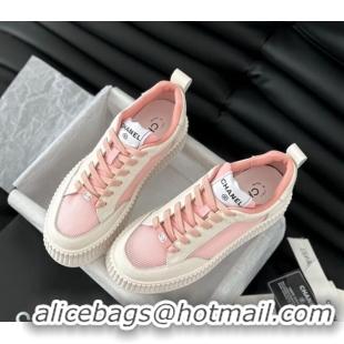 Good Looking Chanel Mesh and Leather Platform Sneakers Pink 601110