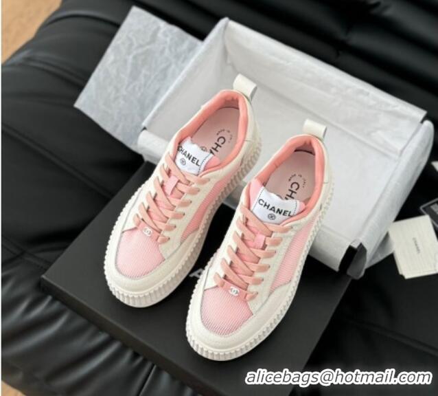 Good Looking Chanel Mesh and Leather Platform Sneakers Pink 601110