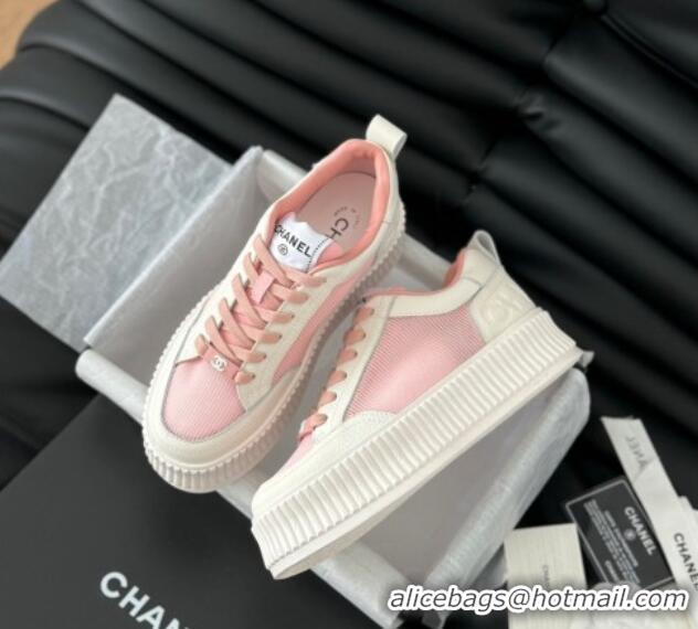 Good Looking Chanel Mesh and Leather Platform Sneakers Pink 601110