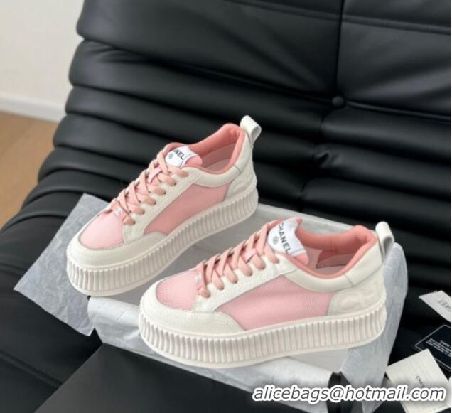 Good Looking Chanel Mesh and Leather Platform Sneakers Pink 601110