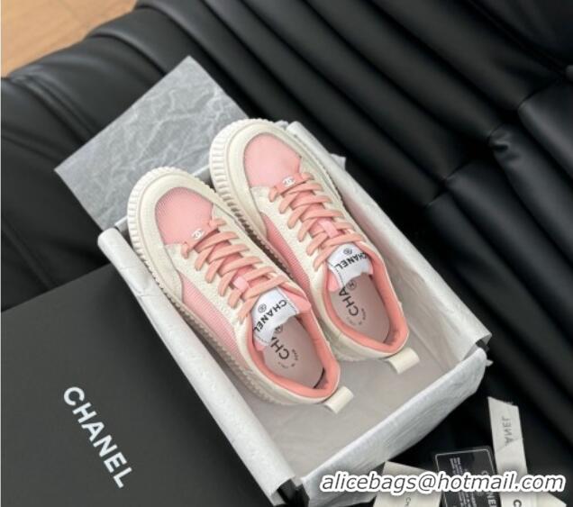 Good Looking Chanel Mesh and Leather Platform Sneakers Pink 601110