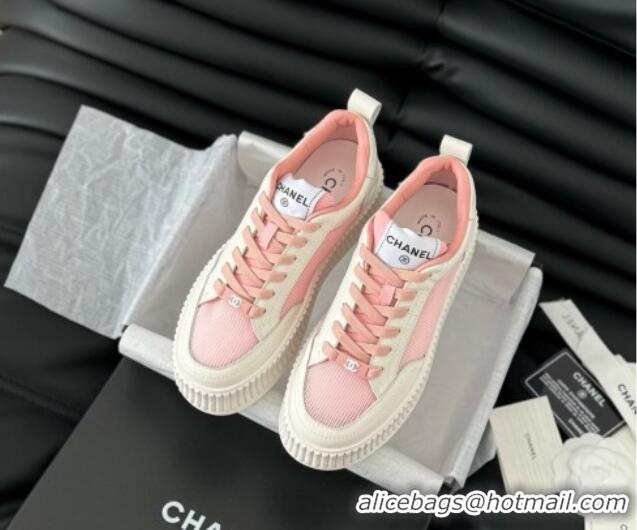 Good Looking Chanel Mesh and Leather Platform Sneakers Pink 601110