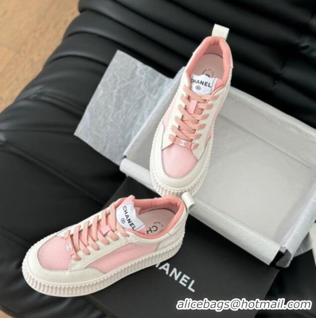 Good Looking Chanel Mesh and Leather Platform Sneakers Pink 601110