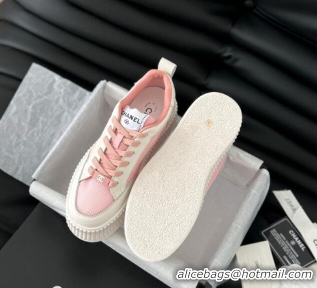 Good Looking Chanel Mesh and Leather Platform Sneakers Pink 601110