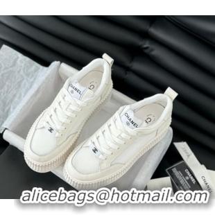 Shop Duplicate Chanel Mesh and Leather Platform Sneakers White 601111