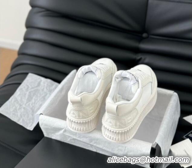 Shop Duplicate Chanel Mesh and Leather Platform Sneakers White 601111