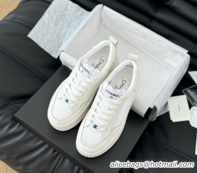 Shop Duplicate Chanel Mesh and Leather Platform Sneakers White 601111