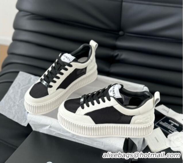 Pretty Style Chanel Mesh and Leather Platform Sneakers Black 601112