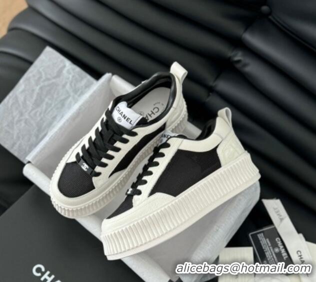 Pretty Style Chanel Mesh and Leather Platform Sneakers Black 601112