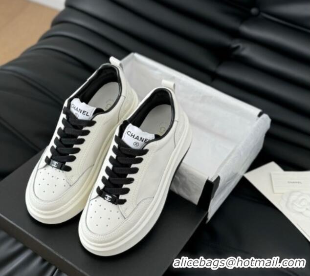 Most Popular Chanel Calfskin Leather Platform Sneakers Black 601113