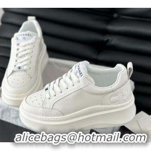 Best Price Chanel Calfskin Leather Platform Sneakers White 601114