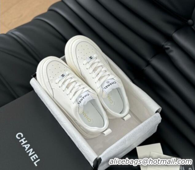 Best Price Chanel Calfskin Leather Platform Sneakers White 601114