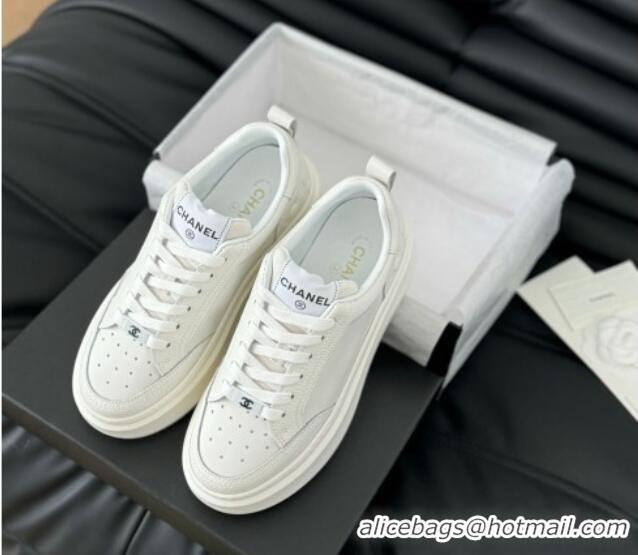 Best Price Chanel Calfskin Leather Platform Sneakers White 601114