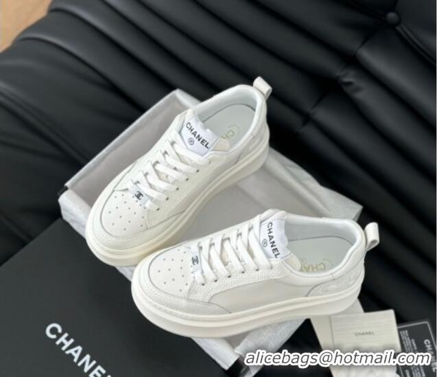 Best Price Chanel Calfskin Leather Platform Sneakers White 601114