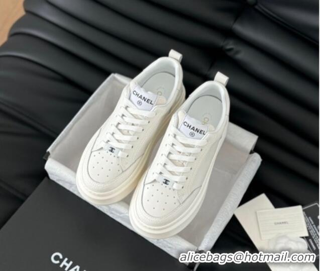 Best Price Chanel Calfskin Leather Platform Sneakers White 601114