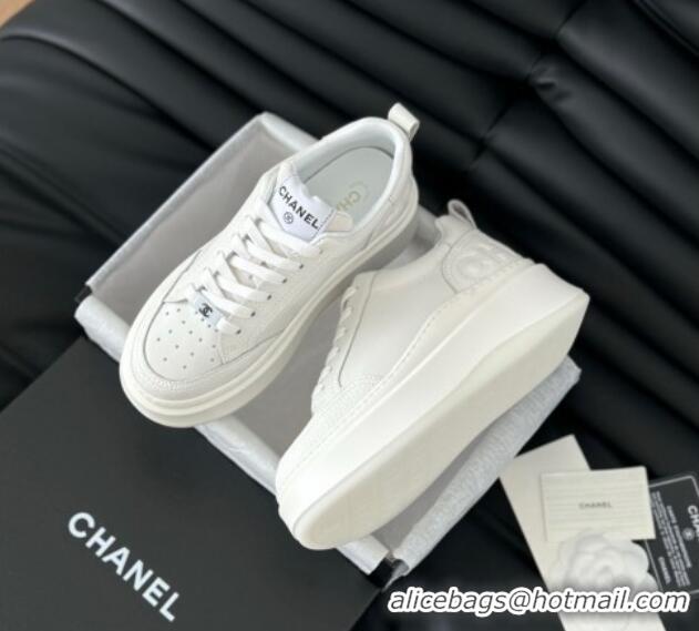 Best Price Chanel Calfskin Leather Platform Sneakers White 601114