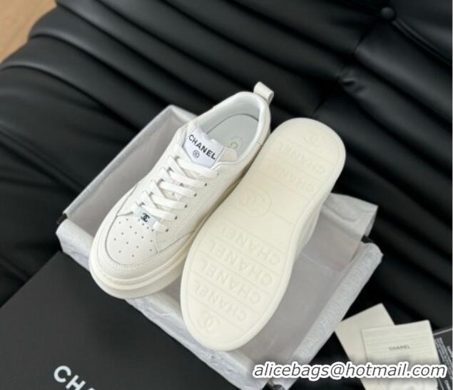 Best Price Chanel Calfskin Leather Platform Sneakers White 601114